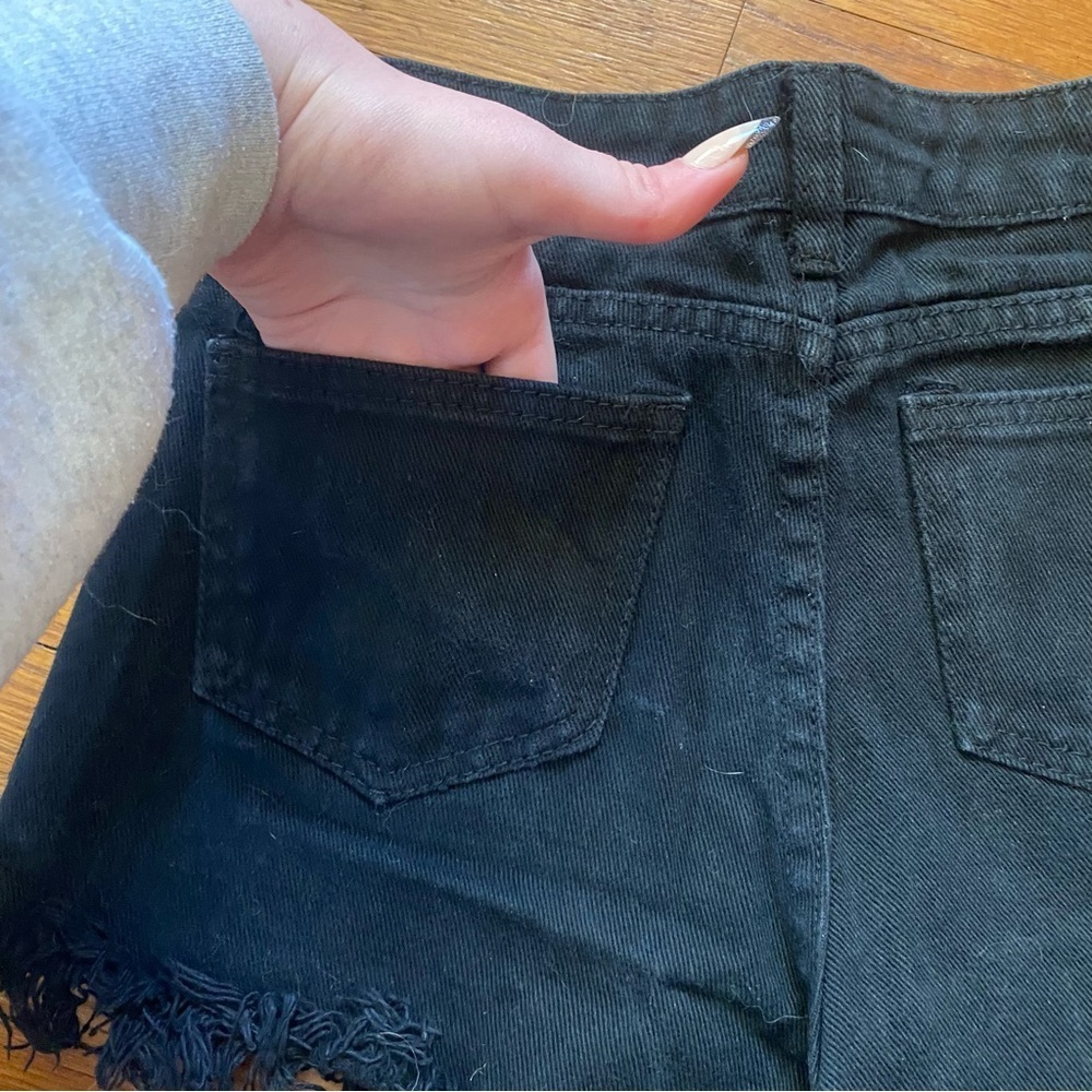 Black Distressed Denim Shorts - Picture 7 of 11
